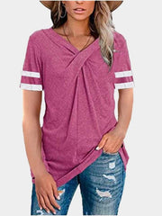 V-neck Twisted Solid Color Short Sleeve T-shirts Ins Street