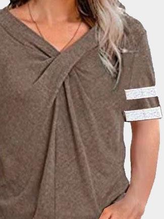 V-neck Twisted Solid Color Short Sleeve T-shirts Ins Street