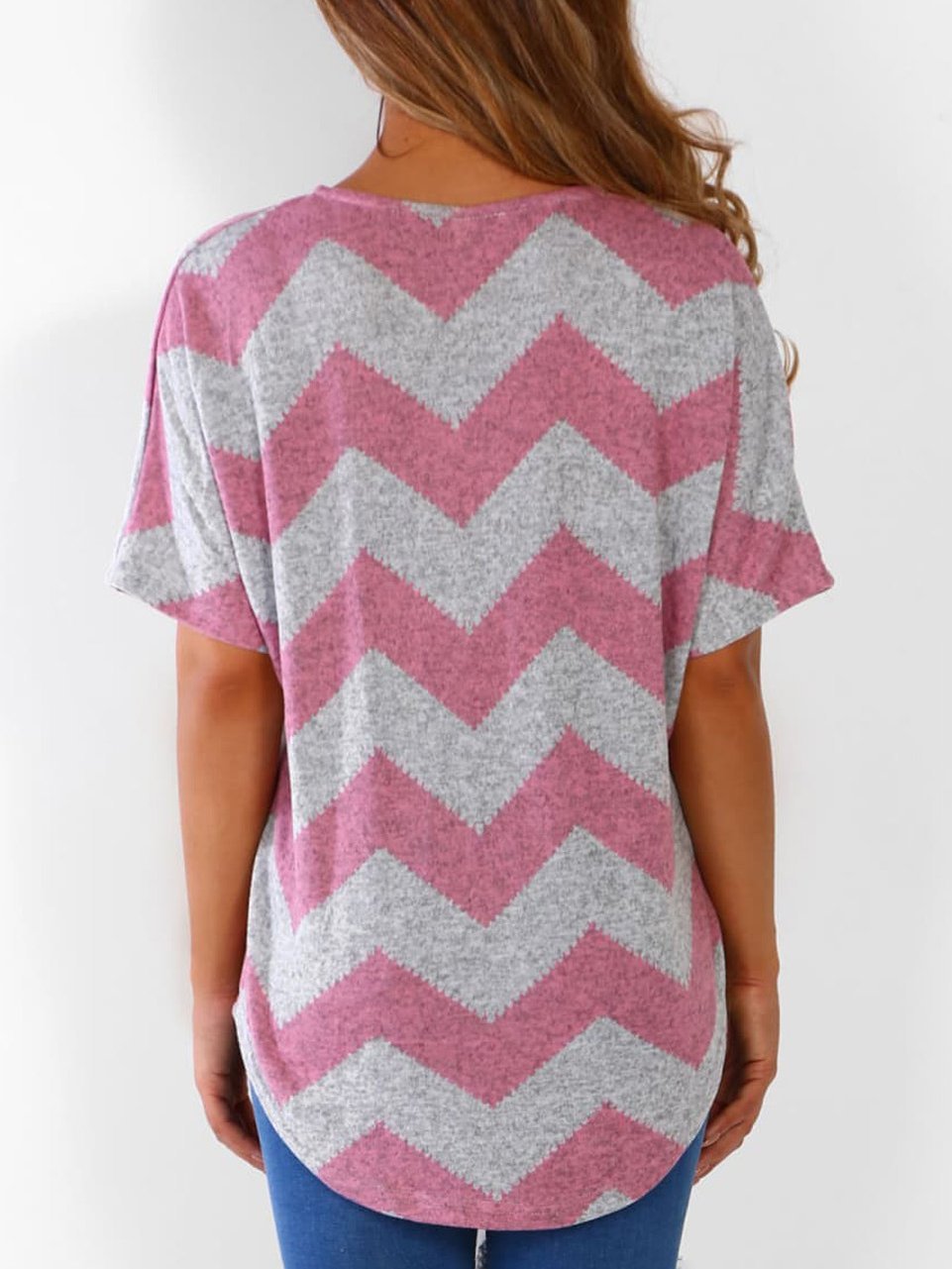 V-neck Zipper Chevron Print T-shirts Ins Street