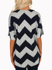 V-neck Zipper Chevron Print T-shirts Ins Street