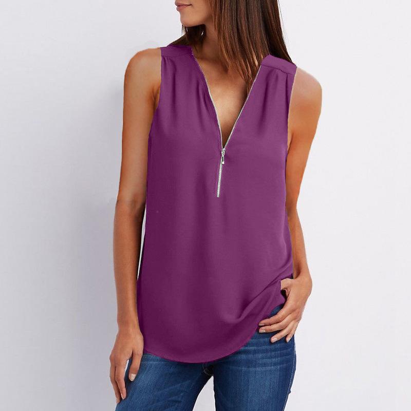 V-neck Zipper Sleeveless Loose Chiffon Vest Ins Street