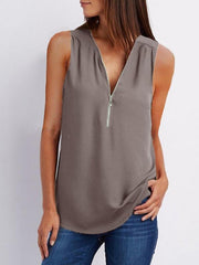 V-neck Zipper Sleeveless Loose Chiffon Vest Ins Street