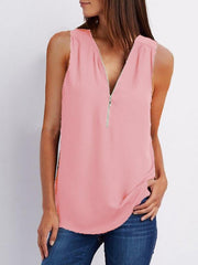 V-neck Zipper Sleeveless Loose Chiffon Vest Ins Street