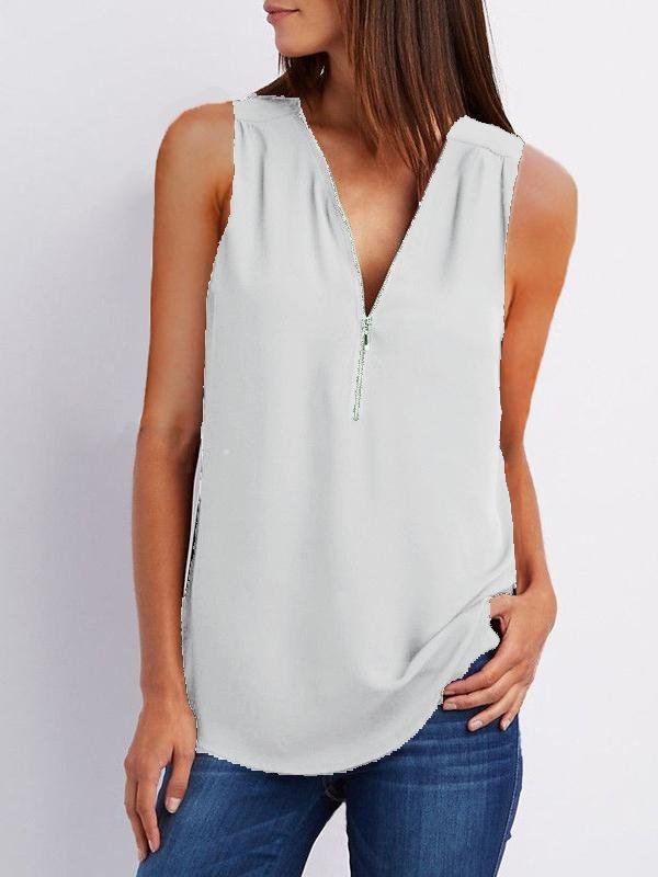 V-neck Zipper Sleeveless Loose Chiffon Vest Ins Street