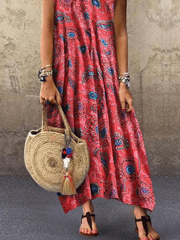 Vacation Print Round Neck Sleeveless Dress Ins Street