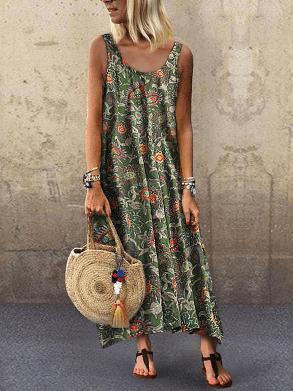 Vacation Print Round Neck Sleeveless Dress Ins Street