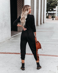 Vander Pocketed Hooded Knit Jumpsuit - Black LOVE-003