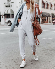 Vander Pocketed Hooded Knit Jumpsuit - Light Grey - FINAL SALE LOVE-003