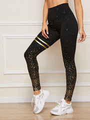 Varsity Striped Hot Stamping Sports Leggings Ins Street