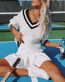 Varsity Cable Knit Sweater - Ivory FLAW-001