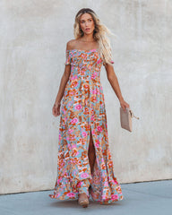 Vesna Floral Smocked Off The Shoulder Maxi Dress AAKA-001