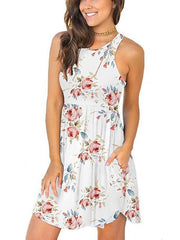 Vest Round Neck Pocket Floral Dress Ins Street