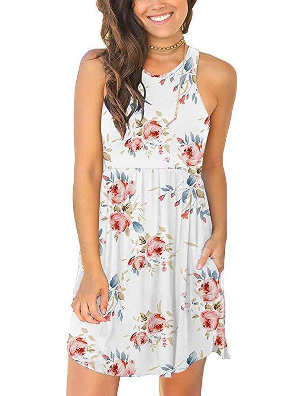 Vest Round Neck Pocket Floral Dress Ins Street