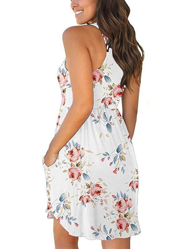 Vest Round Neck Pocket Floral Dress Ins Street