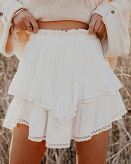 Viana Ruffle Tiered Crochet Mini Skirt MIOU-001