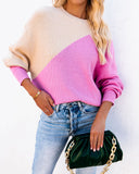Vice Versa Colorblock Knit Sweater - Taupe Fuchsia Ins Street