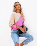 Vice Versa Colorblock Knit Sweater - Taupe Fuchsia Ins Street