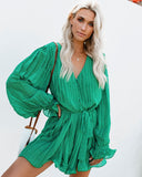 Viera Polka Dot Pleated Romper - Green Ins Street