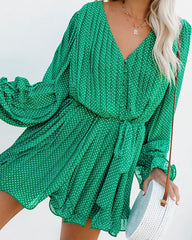 Viera Polka Dot Pleated Romper - Green Ins Street