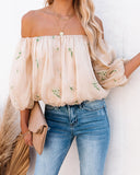 Villa Off The Shoulder Embroidered Chiffon Blouse Ins Street