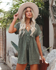 Vincent Cotton Blend Pocketed Button Down Romper - Olive Ins Street