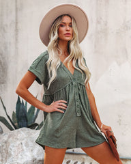 Vincent Cotton Blend Pocketed Button Down Romper - Olive Ins Street