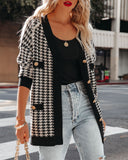 Vino Button Front Knit Houndstooth Cardigan Ins Street