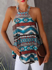 Vintage Print Halterneck Sleeveless Vest Ins Street