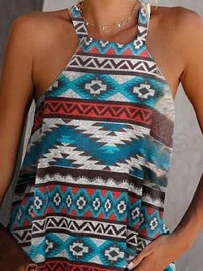 Vintage Print Halterneck Sleeveless Vest Ins Street
