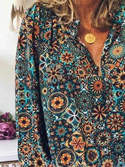 Vintage Print Long-sleeved Lapel Shirt Ins Street