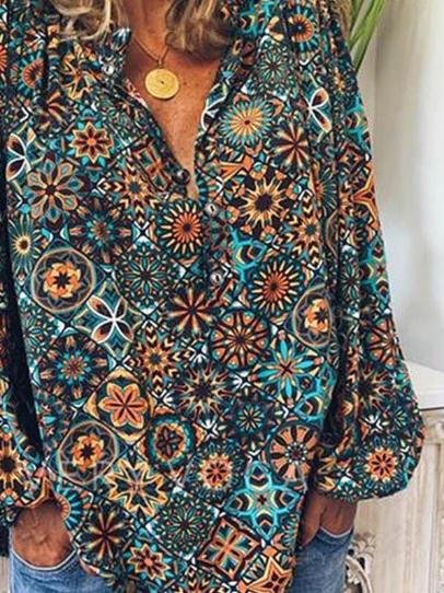 Vintage Print Long-sleeved Lapel Shirt Ins Street
