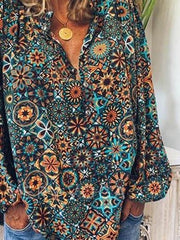 Vintage Print Long-sleeved Lapel Shirt Ins Street