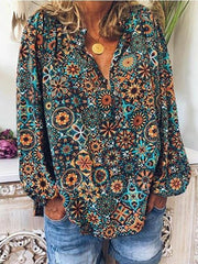 Vintage Print Long-sleeved Lapel Shirt Ins Street