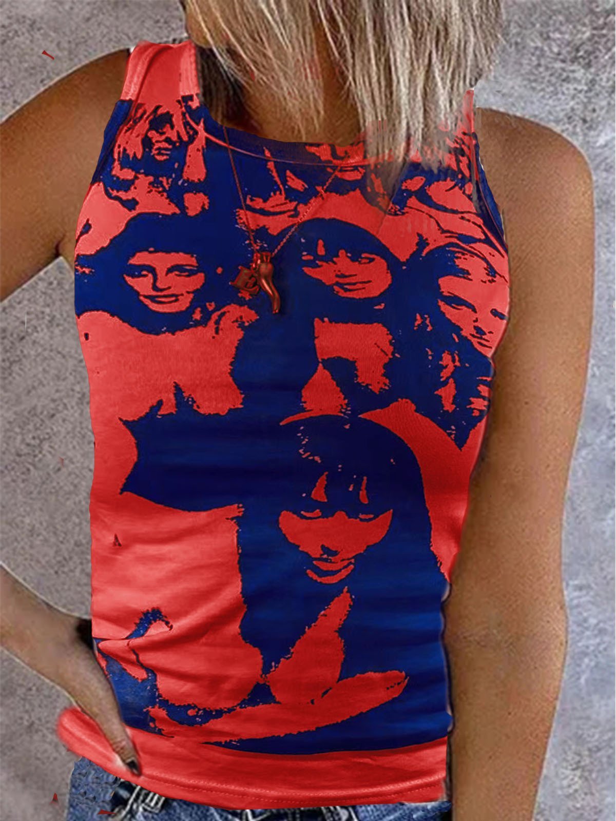 Vintage Print Sleeveless Casual Tank Tops Ins Street