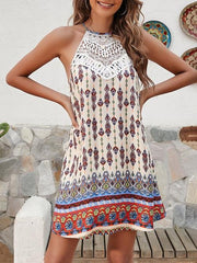 Vintage Printed Lace Stitching Bohemian Dress Ins Street