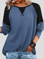 Waffle Stitching Round Neck Raglan Long Sleeve T-shirt Ins Street