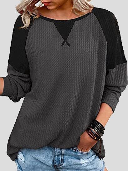 Waffle Stitching Round Neck Raglan Long Sleeve T-shirt Ins Street