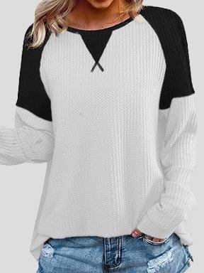 Waffle Stitching Round Neck Raglan Long Sleeve T-shirt Ins Street