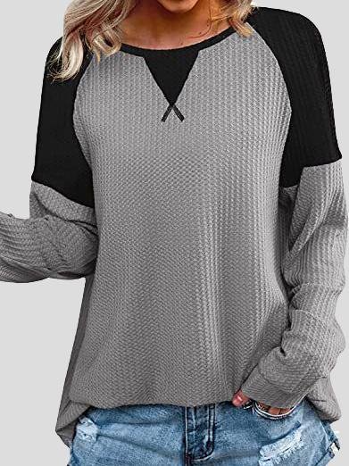 Waffle Stitching Round Neck Raglan Long Sleeve T-shirt Ins Street