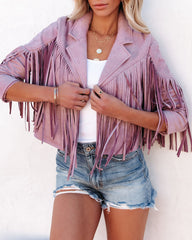 Walford Cropped Fringe Faux Suede Jacket - Lavender Ins Street