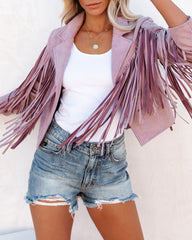 Walford Cropped Fringe Faux Suede Jacket - Lavender Ins Street