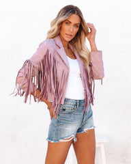 Walford Cropped Fringe Faux Suede Jacket - Lavender Ins Street