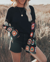 Wallflower Cotton Blend Crochet Sleeve Sweater Ins Street