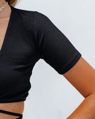 Wander Often Ribbed Knit Wrap Crop Top - Black Ins Street