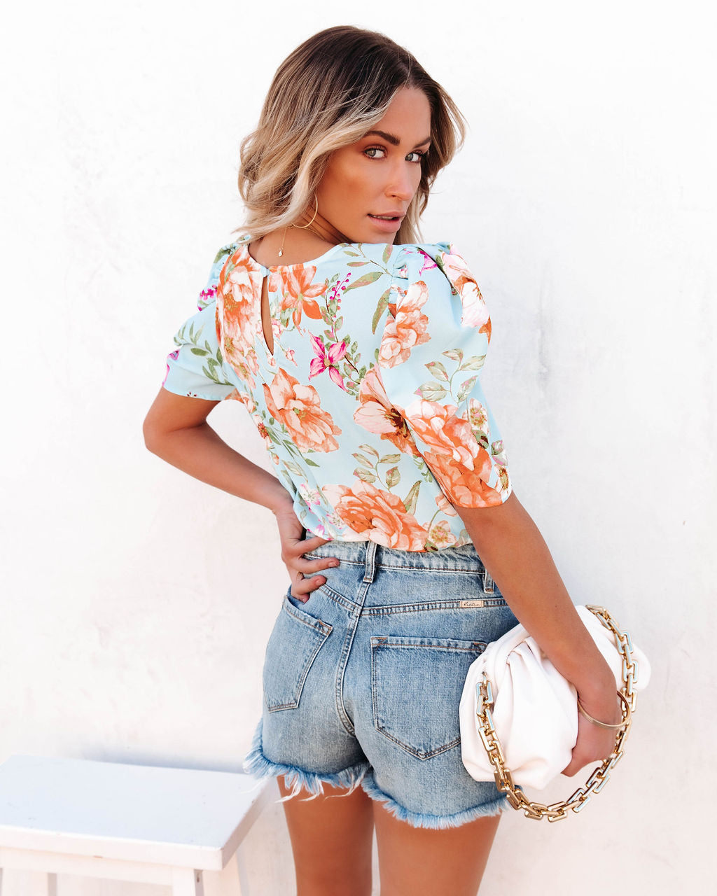 Warmer Days Floral Puff Sleeve Blouse - Blue Multi Ins Street