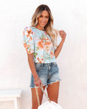 Warmer Days Floral Puff Sleeve Blouse - Blue Multi Ins Street