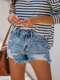 Washed Hot Pants With Micro Fringed Holes Ripped Denim Shorts Ins Street