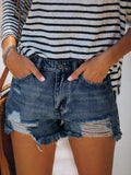 Washed Hot Pants With Micro Fringed Holes Ripped Denim Shorts Ins Street