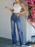 Washed Mid-waist Straight-leg Jeans Ins Street