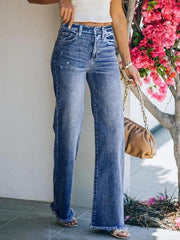 Washed Mid-waist Straight-leg Jeans Ins Street